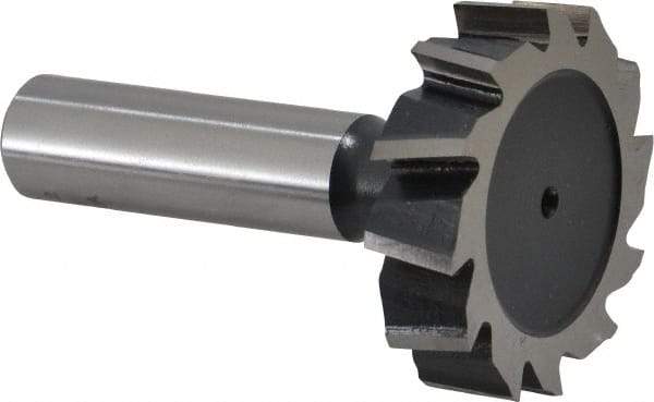 Interstate - 1-1/2" Diam x 3/8" Face Width, High Speed Steel, 16 Teeth, Shank Connection Woodruff Keyseat Cutter - Uncoated, 2-3/8" OAL x 1/2" Shank, Staggered Teeth, ANSI 1212, Old Standard G - Top Tool & Supply