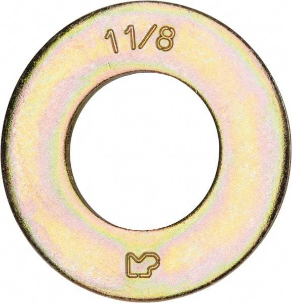 Made in USA - 1-1/8" Screw, Grade 8 Alloy Steel SAE Flat Washer - 1-3/16" ID x 2-1/4" OD, 0.16" Thick, Zinc Yellow Dichromate Finish - Top Tool & Supply