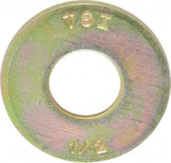 Made in USA - 1/2" Screw, Grade 8 Alloy Steel USS Flat Washer - 0.557" ID x 1.405" OD, 0.132" Thick, Zinc Yellow Dichromate Finish - Top Tool & Supply