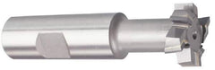 Made in USA - 25/32" Cut Diam, 21/64" Cut Width, 13/32" Neck Diam, 3/4" Shank Diam, 3-1/4" OAL, Carbide-Tipped T-Slot Cutter - TiN Finish, 3/8" Bolt, 2-1/16" Shank Length, Staggered Teeth, 6 Teeth, Weldon Flat - Top Tool & Supply