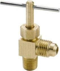 Parker - 1/4 x 1/8" Pipe, Angled Needle Valve - Flare x MNPTF Ends, Brass Valve, 150 Max psi - Top Tool & Supply