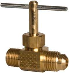 Parker - 1/4 x 1/8" Pipe, Inline Needle Valve - Flare x MNPTF Ends, Brass Valve, 150 Max psi - Top Tool & Supply