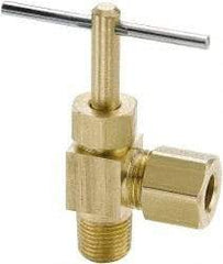 Parker - 3/8 x 1/4" Pipe, Angled Needle Valve - Compression x MNPTF Ends, Brass Valve, 150 Max psi - Top Tool & Supply