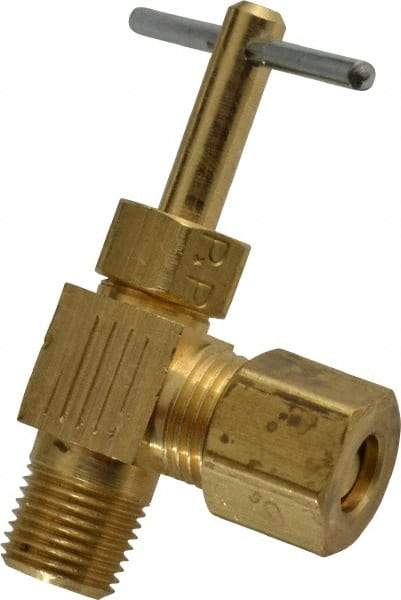 Parker - 1/4 x 1/8" Pipe, Angled Needle Valve - Compression x MNPTF Ends, Brass Valve, 150 Max psi - Top Tool & Supply