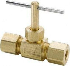 Parker - 3/8" Pipe, Inline Needle Valve - Compression x Compression Ends, Brass Valve, 150 Max psi - Top Tool & Supply