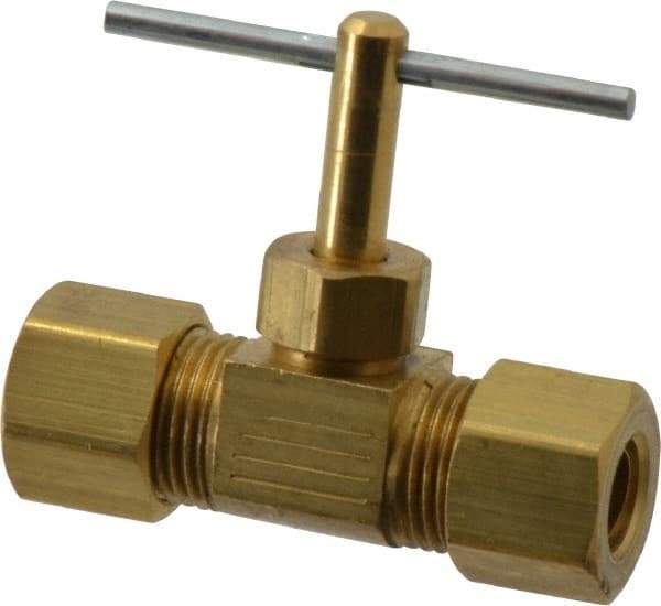 Parker - 5/16" Pipe, Inline Needle Valve - Compression x Compression Ends, Brass Valve, 150 Max psi - Top Tool & Supply