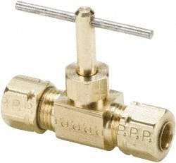 Parker - 3/8" Pipe, Inline Needle Valve - Compression x Compression Ends, Brass Valve, 150 Max psi - Top Tool & Supply