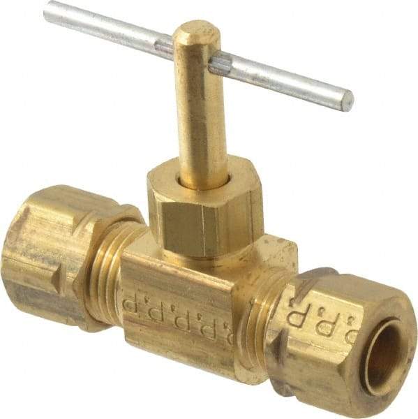 Parker - 1/4" Pipe, Inline Needle Valve - Compression x Compression Ends, Brass Valve, 150 Max psi - Top Tool & Supply