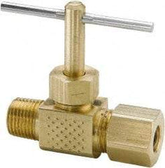 Parker - 1/4" Pipe, Inline Needle Valve - Compression x MNPTF Ends, Brass Valve, 150 Max psi - Top Tool & Supply