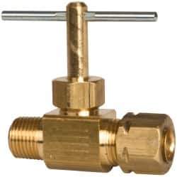 Parker - 1/4 x 1/8" Pipe, Inline Needle Valve - Compression x MNPTF Ends, Brass Valve, 150 Max psi - Top Tool & Supply