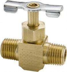 Parker - 1/8" Pipe, Inline Needle Valve - MNPTF x MNPTF Ends, Brass Valve, 150 Max psi - Top Tool & Supply