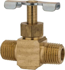 Parker - 1/4" Pipe, Inline Needle Valve - MNPTF x MNPTF Ends, Brass Valve, 150 Max psi - Top Tool & Supply