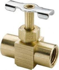 Parker - 1/4" Pipe, Inline Needle Valve - FNPTF x FNPTF Ends, Brass Valve, 150 Max psi - Top Tool & Supply