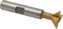 Made in USA - 3/4" Diam x 1/4" Width of Cut, 45° Included Angle, Carbide-Tipped Dovetail Cutter - 3/8" Shank Diam, 2-1/4" Overall Length, 0.02" Corner Radius, Weldon Flat, TiN Coated - Top Tool & Supply