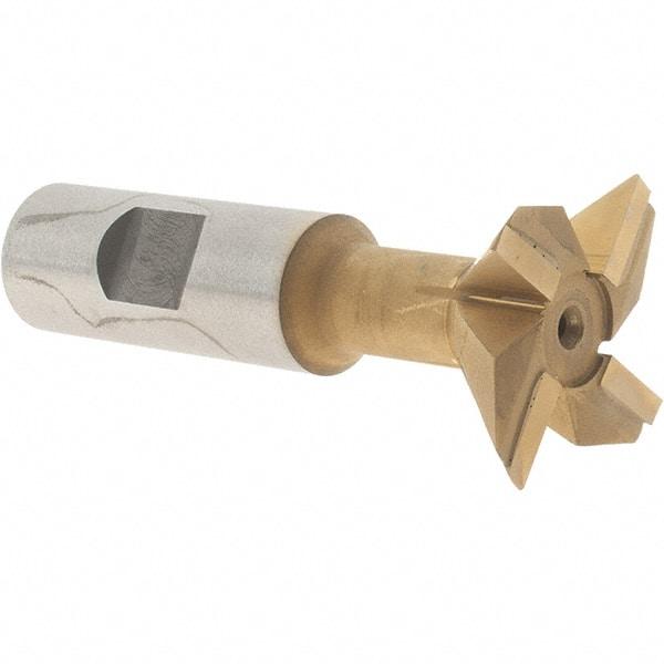 Made in USA - 1-1/2" Diam x 1/2" Width of Cut, 45° Included Angle, Carbide-Tipped Dovetail Cutter - 3/4" Shank Diam, 3-1/4" Overall Length, 0.02" Corner Radius, Weldon Flat, TiN Coated - Top Tool & Supply