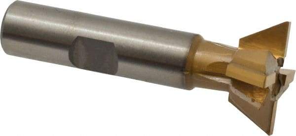 Made in USA - 1" Diam x 3/8" Width of Cut, 60° Included Angle, Carbide-Tipped Dovetail Cutter - 1/2" Shank Diam, 2-1/2" Overall Length, 0.02" Corner Radius, Weldon Flat, TiN Coated - Top Tool & Supply