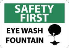 NMC - "Safety First - Eye Wash Fountain", 10" Long x 14" Wide, Pressure-Sensitive Vinyl Safety Sign - Rectangle, 0.004" Thick, Use for First Aid - Top Tool & Supply