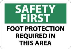 NMC - "Safety First - Foot Protection Required in This Area", 10" Long x 14" Wide, Pressure-Sensitive Vinyl Safety Sign - Rectangle, 0.004" Thick, Use for Accident Prevention - Top Tool & Supply