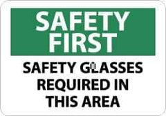 NMC - "Safety First - Safety Glasses Required in This Area", 10" Long x 14" Wide, Pressure-Sensitive Vinyl Safety Sign - Rectangle, 0.004" Thick, Use for Accident Prevention - Top Tool & Supply