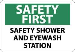 NMC - "Safety First - Safety Shower and Eyewash Station", 10" Long x 14" Wide, Aluminum Safety Sign - Rectangle, 0.04" Thick, Use for First Aid - Top Tool & Supply