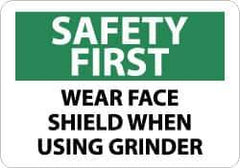 NMC - "Safety First - Wear Face Shield When Using Grinder", 10" Long x 14" Wide, Pressure-Sensitive Vinyl Safety Sign - Rectangle, 0.004" Thick, Use for Accident Prevention - Top Tool & Supply