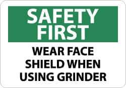 NMC - "Safety First - Wear Face Shield When Using Grinder", 10" Long x 14" Wide, Aluminum Safety Sign - Rectangle, 0.04" Thick, Use for Accident Prevention - Top Tool & Supply