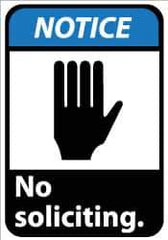 NMC - "Notice - No Soliciting", 14" Long x 10" Wide, Aluminum Safety Sign - Rectangle, 0.04" Thick, Use for Security & Admittance - Top Tool & Supply