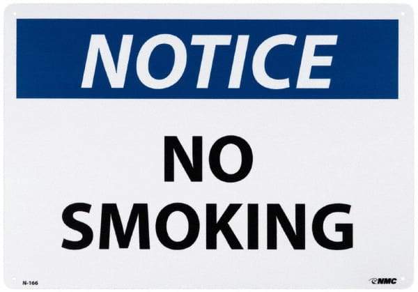 NMC - "Notice - No Smoking", 14" Long x 20" Wide, Aluminum Safety Sign - Rectangle, 0.04" Thick, Use for Accident Prevention - Top Tool & Supply