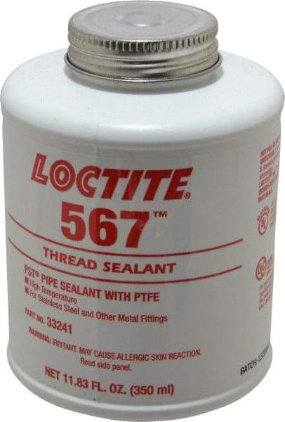 Loctite - 350 ml Brush Top Can White Pipe Sealant - Methacrylate Ester, 400°F Max Working Temp, For Sealing Metal Tapered Pipe Threads & Fittings Up to 2" - Top Tool & Supply