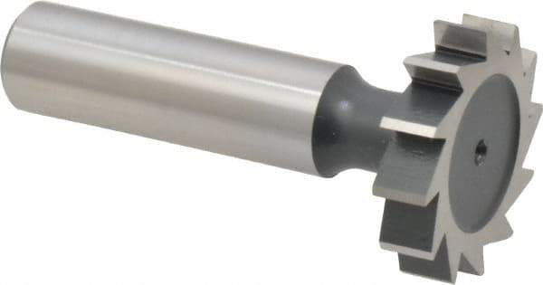 Interstate - 1-1/8" Diam x 1/4" Face Width, High Speed Steel, 12 Teeth, Shank Connection Woodruff Keyseat Cutter - Uncoated, 2-1/4" OAL x 1/2" Shank, Straight Teeth, ANSI 809, Old Standard 18 - Top Tool & Supply