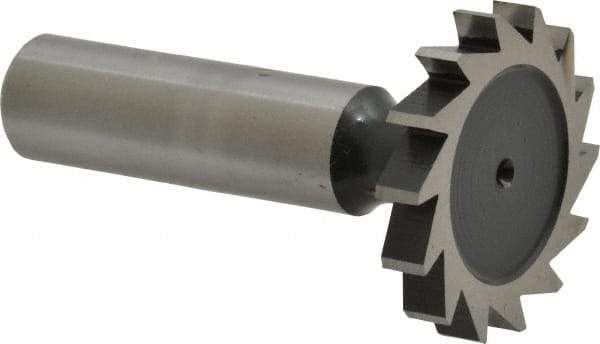 Interstate - 1-1/4" Diam x 3/16" Face Width, High Speed Steel, 14 Teeth, Shank Connection Woodruff Keyseat Cutter - Uncoated, 2-3/16" OAL x 1/2" Shank, Straight Teeth, ANSI 610, Old Standard 19 - Top Tool & Supply