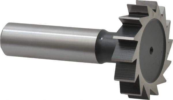 Interstate - 1-3/8" Diam x 5/16" Face Width, High Speed Steel, 14 Teeth, Shank Connection Woodruff Keyseat Cutter - Uncoated, 2-5/16" OAL x 1/2" Shank, Straight Teeth, ANSI 1011, Old Standard 23 - Top Tool & Supply