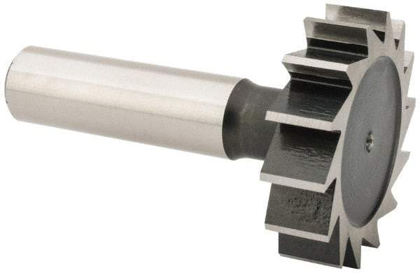 Interstate - 1-1/2" Diam x 3/8" Face Width, Cobalt, 16 Teeth, Shank Connection Woodruff Keyseat Cutter - Uncoated, 2-3/8" OAL x 1/2" Shank, Straight Teeth, ANSI 1212, Old Standard G - Top Tool & Supply