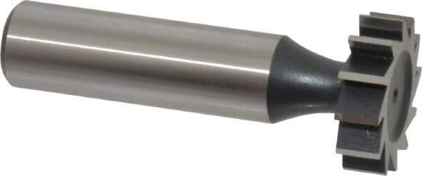 Interstate - 7/8" Diam x 1/4" Face Width, High Speed Steel, 10 Teeth, Shank Connection Woodruff Keyseat Cutter - Uncoated, 2-1/4" OAL x 1/2" Shank, Straight Teeth, ANSI 807, Old Standard A - Top Tool & Supply