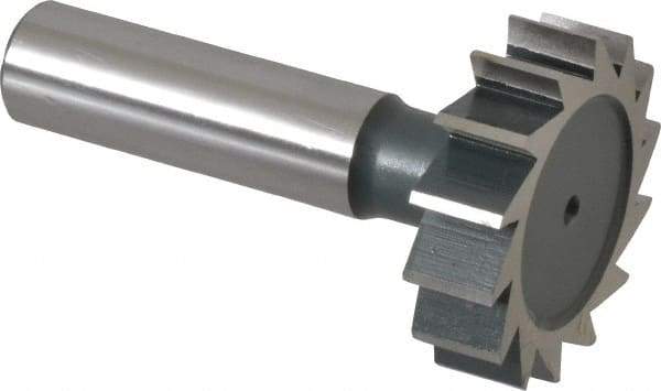 Interstate - 1-3/8" Diam x 3/8" Face Width, High Speed Steel, 14 Teeth, Shank Connection Woodruff Keyseat Cutter - Uncoated, 2-3/8" OAL x 1/2" Shank, Straight Teeth, ANSI 1211, Old Standard F - Top Tool & Supply