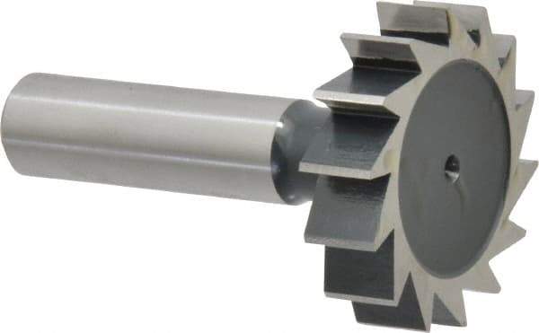 Interstate - 1-1/2" Diam x 3/8" Face Width, High Speed Steel, 16 Teeth, Shank Connection Woodruff Keyseat Cutter - Uncoated, 2-3/8" OAL x 1/2" Shank, Straight Teeth, ANSI 1212, Old Standard G - Top Tool & Supply