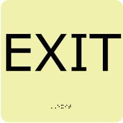 NMC - Exit, Plastic Exit Sign - 8" Wide x 8" High, English/Braille, Glow-in-the-Dark - Top Tool & Supply