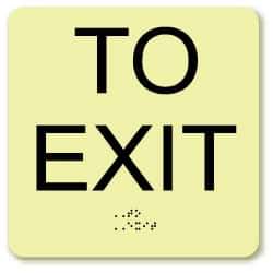 NMC - To Exit, Plastic Exit Sign - 8" Wide x 8" High, English/Braille, Glow-in-the-Dark - Top Tool & Supply