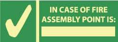 NMC - In Case of Fire - Assembly Point Is: _______, Pressure Sensitive Vinyl Exit Sign - 14" Wide x 5" High, Glow-in-the-Dark - Top Tool & Supply