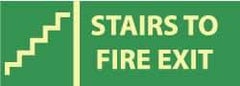 NMC - Stairs to Fire Exit, Pressure Sensitive Vinyl Fire Sign - 14" Wide x 5" High, Glow-in-the-Dark - Top Tool & Supply