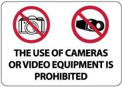 NMC - "The Use of Cameras or Video Equipment Is Prohibited", 14" Long x 20" Wide, Aluminum Safety Sign - Rectangle, 0.04" Thick, Use for Security & Admittance - Top Tool & Supply