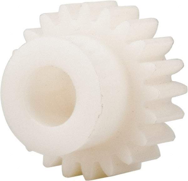 Made in USA - 20 Pitch, 1.05" Pitch Diam, 1.15" OD, 21 Tooth Spur Gear - 3/8" Face Width, 3/8" Bore Diam, 47/64" Hub Diam, 20° Pressure Angle, Acetal - Top Tool & Supply