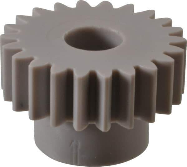 Made in USA - 20 Pitch, 1.1" Pitch Diam, 1.2" OD, 22 Tooth Spur Gear - 3/8" Face Width, 3/8" Bore Diam, 3/4" Hub Diam, 20° Pressure Angle, Acetal - Top Tool & Supply