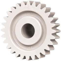 Made in USA - 20 Pitch, 1.4" Pitch Diam, 1.4" OD, 28 Tooth Spur Gear - 3/8" Face Width, 3/8" Bore Diam, 47/64" Hub Diam, 20° Pressure Angle, Acetal - Top Tool & Supply