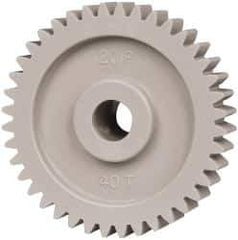 Made in USA - 20 Pitch, 2" Pitch Diam, 2.1" OD, 40 Tooth Spur Gear - 3/8" Face Width, 3/8" Bore Diam, 47/64" Hub Diam, 20° Pressure Angle, Acetal - Top Tool & Supply