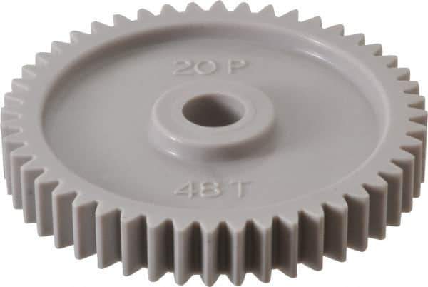 Made in USA - 20 Pitch, 2.4" Pitch Diam, 2-1/2" OD, 48 Tooth Spur Gear - 3/8" Face Width, 3/8" Bore Diam, 47/64" Hub Diam, 20° Pressure Angle, Acetal - Top Tool & Supply