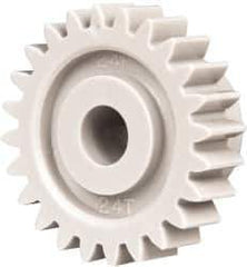 Made in USA - 24 Pitch, 1" Pitch Diam, 1.083" OD, 24 Tooth Spur Gear - 1/4" Face Width, 1/4" Bore Diam, 5/8" Hub Diam, 20° Pressure Angle, Acetal - Top Tool & Supply