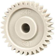 Made in USA - 48 Pitch, 1.333" Pitch Diam, 1.416" OD, 32 Tooth Spur Gear - 1/4" Face Width, 1/4" Bore Diam, 39/64" Hub Diam, 20° Pressure Angle, Acetal - Top Tool & Supply