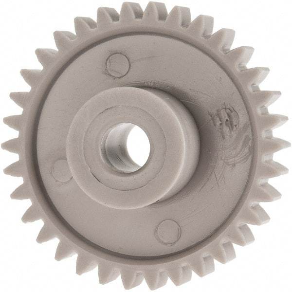 Made in USA - 24 Pitch, 1.416" Pitch Diam, 1-1/2" OD, 34 Tooth Spur Gear - 1/4" Face Width, 1/4" Bore Diam, 39/64" Hub Diam, 20° Pressure Angle, Acetal - Top Tool & Supply