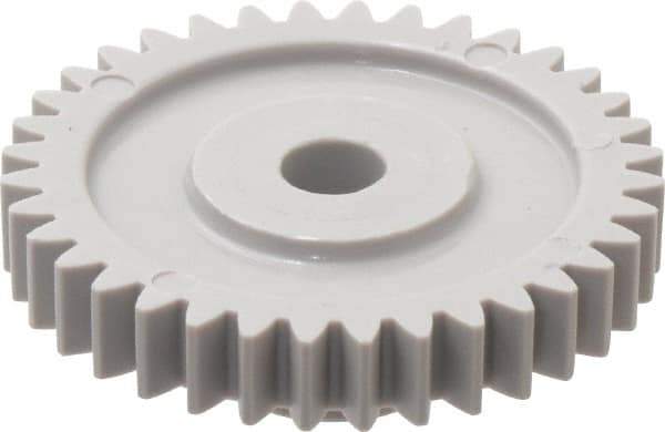 Made in USA - 24 Pitch, 1-1/2" Pitch Diam, 1.583" OD, 36 Tooth Spur Gear - 1/4" Face Width, 1/4" Bore Diam, 5/8" Hub Diam, 20° Pressure Angle, Acetal - Top Tool & Supply